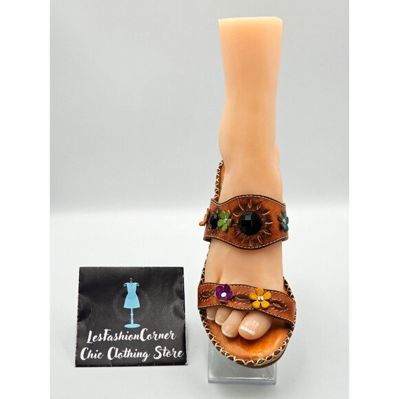 NWOB Spring Step Women's Brown Leather Kitten Heel Open-Toe Sandals Sz 9.5 2398 - Picture 14 of 16